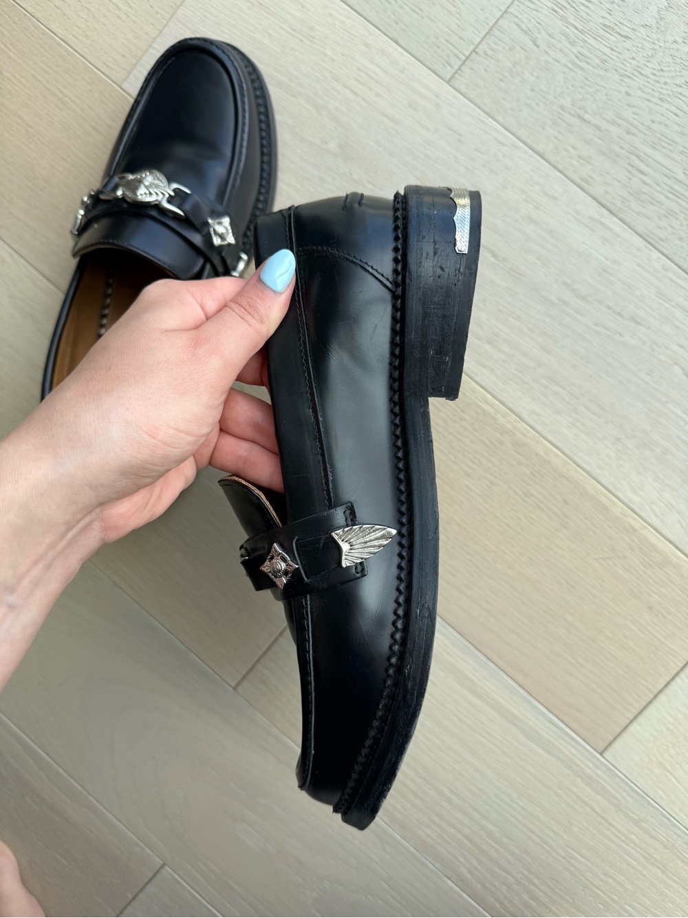 TOGA Pulla Black Leather Loafers with Silver Chain Detail - Picture 6 of 6